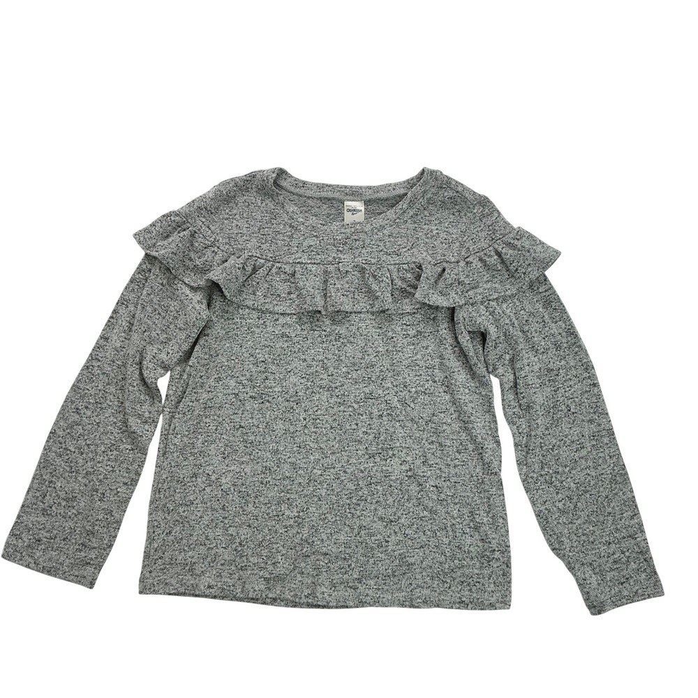 OshKosh Grey Knit Ruffle Top Kids Size 7 Long Sleeve Heathered GCL15234-AD-R